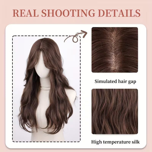 Chestnut Brown Long Wavy Wigs for Women,