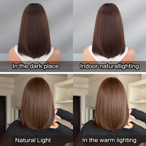 16-Inch Short Straight Coffee Brown Wigs for Women